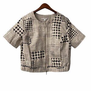 Cabi Coupe Houndstooth Bomber Jacket Womens Size Medium Style 931 Full Zip